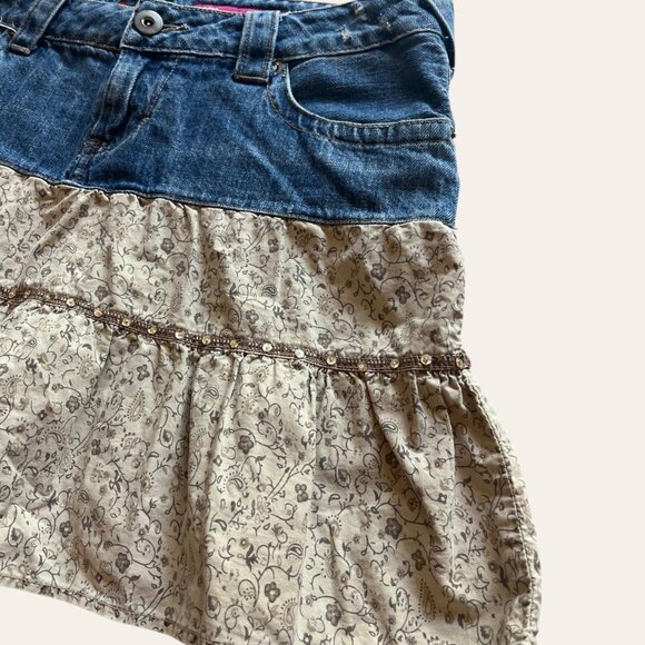 y2k vintage denim ruffled two toned western boho cowgirl mini skirt - Picture 6 of 7